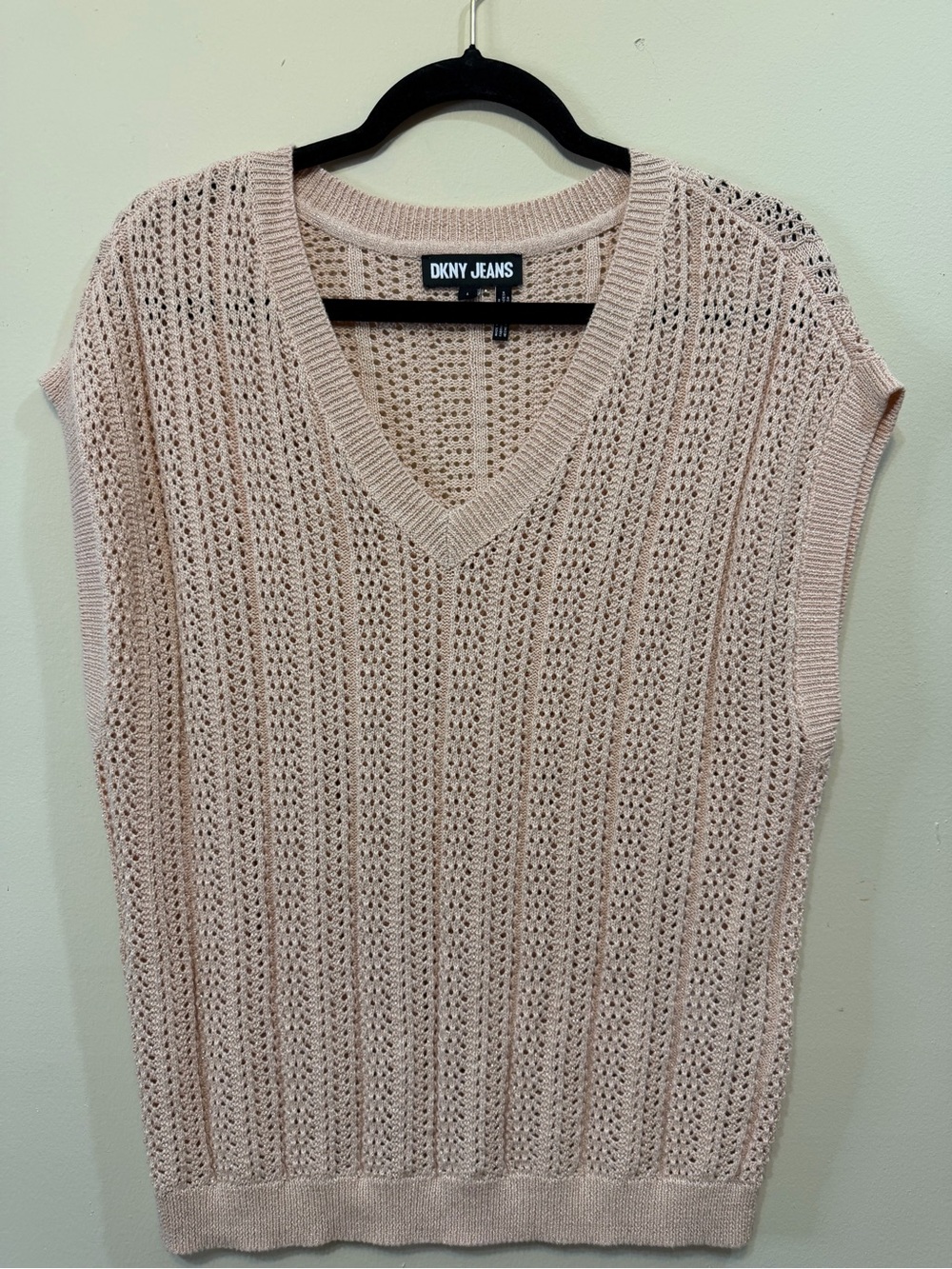 Dkny Light Blush Open-Knit V-Neck Sweater Vest